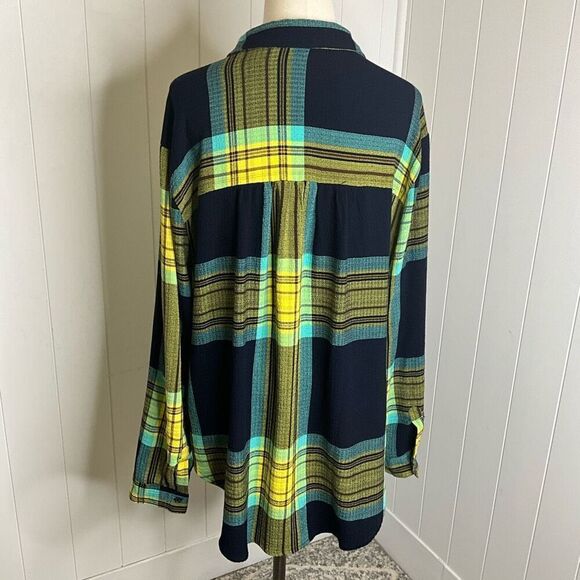 Cato Women's Size XL Blue Yellow Patchwork Long Sleeve Button Down Shirt Top - Picture 7 of 15